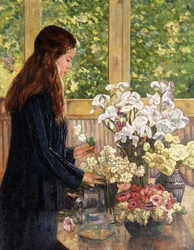 Moça com vasos de flores,