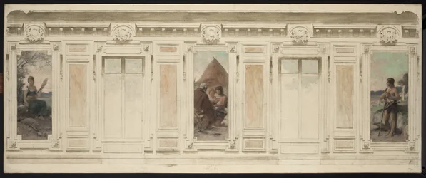 Esboço da sala de casamentos da Câmara Municipal de Courbevoie: Fileuse. O casamento. Berger, em 1884 (óleo sobre tela)