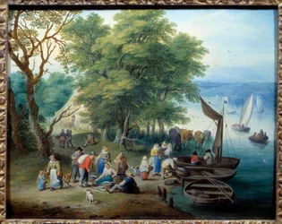 De volta da pesca. Pintura de Theobald Michau (1676 - 1765)