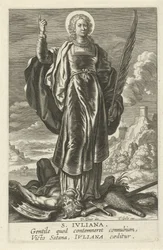 Santa Juliana
S. Jvliana (título sobre o objecto)
Santos femininos (título da série)
Speculum Illustratum Virginum (título da série)