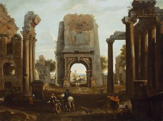 Um Capriccio de Ruínas Romanas com o Arco de Tito e Figuras (óleo)