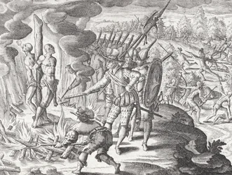 Execução de dois índios Payaguá acusados de matar Juan de Ayolas (m.1537?), de 