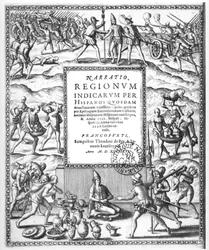 Bartholome de Las Casas (1474-1566) condenando o tratamento cruel dos índios pelos conquistadores, de 