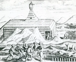 Caçadores de ursos, Ilustração de "India Orientalis" 1598 (gravura)