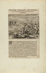 Decem Hispani ab India-/nis Opprimuntur, Spoliantur/and Trucidantur. (do livro Americae, partes sete e oito)