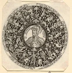 Projeto para uma Tazza gravada com um retrato do Duque de Alba como Comandante da Loucura