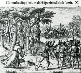 Condenação à forca de alguns homens de Cristóvão Colombo no Novo Mundo