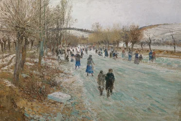 Patinadores de gelo no Thaya perto de Lundenburg