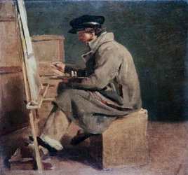 Jovens artistas no seu cavalete