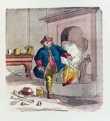 Uma visita de São Nicolau, 1840 cor foto litográfica