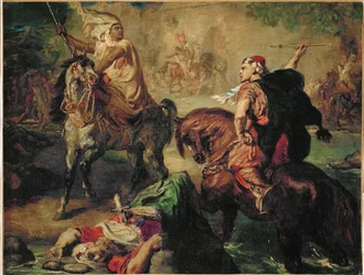 Chefes de tribos árabes desafiando-se para um combate singular sob as muralhas de uma cidade