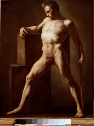 Académico Estudo académico do corpo nu. Pintura por Jean Louis Theodore Gericault (1791-1824) 1808-1812 Sol. 79x62 cm Rouen, musee des Beaux Arts