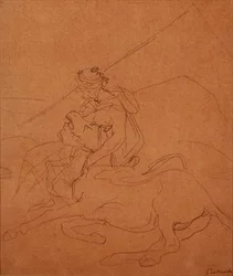 Árabe segurando a cabeça do seu cavalo moribundo