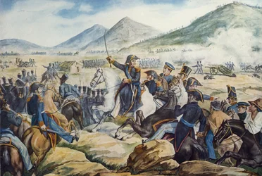 General argentino José de San Martín (1778-1850) na Batalha de Chacabuco, 12 de fevereiro