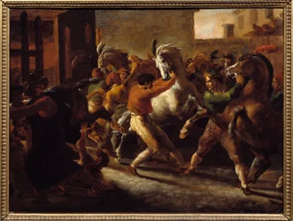 Corrida de cavalos grátis em Roma. Pintura por Theodore Gericault (1791-1824)