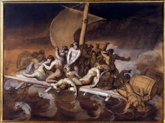 A jangada da Medusa Estudo preparatório em lavagem e guache em papel por Theodore Gericault (1791-1824). 1819 Dim. 0,28 X 0,38 m. Paris, Museu do Louvre