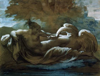 Leda e o Cisne (giz preto e aguarela)