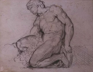 Figura sentada (lápis e tinta marrom)