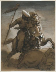 Cavaleiro Turco em Combate, c.1818 (lavagem castanha, aumentada com guache sobre papel)
