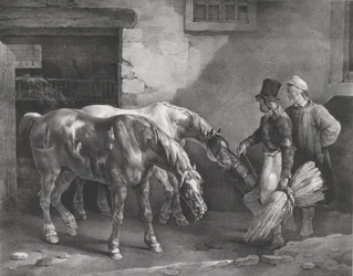 Dois cavalos de correio na porta de um estábulo, 1822.