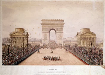 O imperador francês Napoleão III (1808-1873) entrou em Paris em 2/12/1852. Aquarela de Theodore Jung (1803-1865)