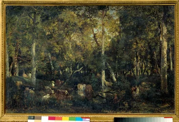 Interieur de bois dit le Vieux Dormoir du Bas-Breau (Fontainebleau forest) Pintura de Theodore Rousseau (1812-1887) 1836 Sol. 0,65x1,03 m Paris, musee d