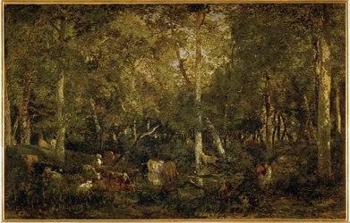 Le Vieux Dormoir du Bas-Breau", uma parte da floresta de Fontainebleau (pintura sobre tela)