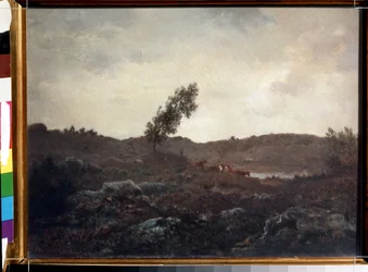 Vista de Barbizon. Pintura por Theodore Rousseau (1812-1867). Óleo sobre madeira, 24 x 32 cm, final de 1840. Escola Francesa de Barbizon. Pushkin Museum of Fine Arts, Moscovo.