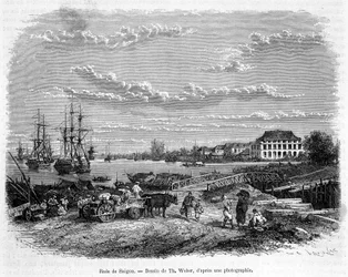 Rade de Saigon. Desenho por Th. Weber, com base numa fotografia.