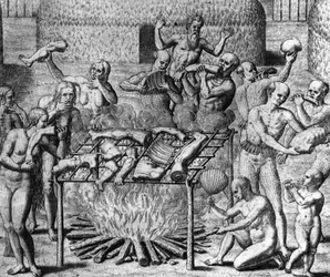 Refeições de antropofagos: Canibales no Brasil - em "Admirante Narratio Americae", de Théodore de Bry