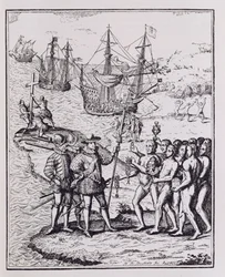 Colombo em Hispaniola, de "A História Narrativa e Crítica da América", editado por Justin Winsor, Londres, 1886