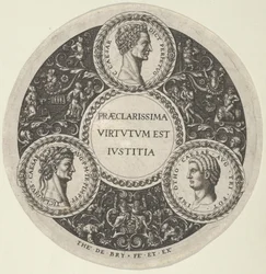 Projeto para um prato com retratos dos imperadores romanos César, Cláudio e Otão, ca...., ca. 1588.
