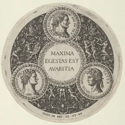 Projeto para um prato com retratos dos imperadores romanos Vitélio, Domiciano e Augusto..., ca. 1588.