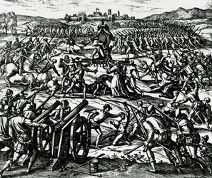 Tropas de Francisco Pizarro (ca. 1475-1541) capturando o Imperador Incas Atahualpa durante a Batalha de Cajamarca, 16 de novembro