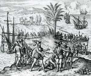 Francisco de Bobadilla chega como governador e prende Cristóvão Colombo (1451-1506) em Hispaniola, 1500, 1590