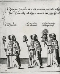 Arautos no cortejo fúnebre de Sir Philip Sidney no caminho para a Catedral de St. Pauls, 1587