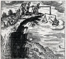 Método para extorquir uma confissão de um criminoso na América do Sul no momento da chegada dos espanhóis; de Theodore de Bry (1528-1598), "Travels".