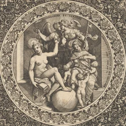 Cena com Misericórdia e Veritas num Círculo no Centro, 1580-1600.