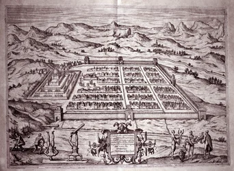 Vista da cidade inca de Cuzco, Peru (Gravura