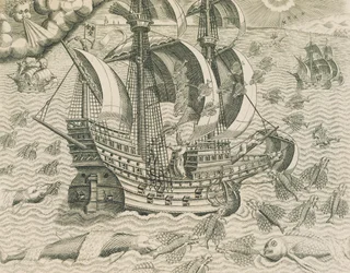 Peixes Alados dos Mares das Índias, Ilustração da História Americana por Theodore de Bry