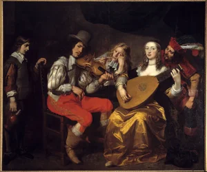 Um concerto em 1650 (Holanda). Pintura por Van Thulden (1606-1669) Ec. Flam.