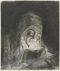 Mulher lendo à luz de velas