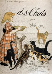 Garota trazendo uma tigela de leite para gatos - capa "Cats" de Steinlen, n.d. 19.