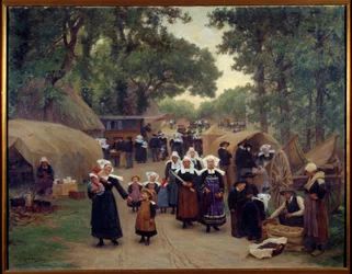 A chegada às Famílias do Perdão de Fouesnant Breton em traje tradicional. Pintura de Theophile Deyrolle (1844-1923) 1892 Brest, Museu de Belas Artes