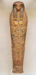 Caixão egípcio de uma pessoa sem nome decorada com cenas rituais, c.1050 aC (madeira)