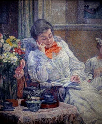 Belle epoque: "Woman Reading" Pintura de Theodore Van Rysselberghe (1862-1926) 1899 Bruxelas, Royal Museum of Fine Arts