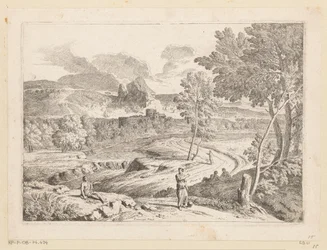 Paisagem arcadiana com figuras ao longo de um caminho ao longo de um riacho
Suite de Paysages (título da série)
