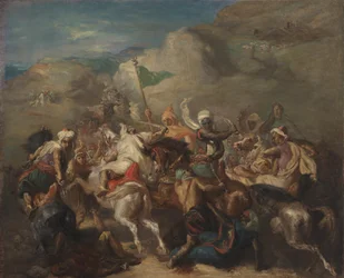 Batalha de cavaleiros árabes à volta de um estandarte