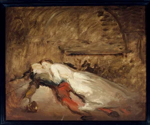 Les lovers Romeu et Julieta Ilustração da peça homônima de William Shakespeare (1564-1616) representando a morte dos amantes na cena 3 do ato V. Esquisse de Theodore Chasseriau (1819-1856) Sun. 0,50 x 0,61 m Paris. Museu do Louvre