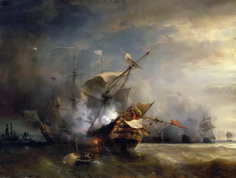 A batalha naval perto de Lizard Point, Cornualha, em 21 de outubro de 1707